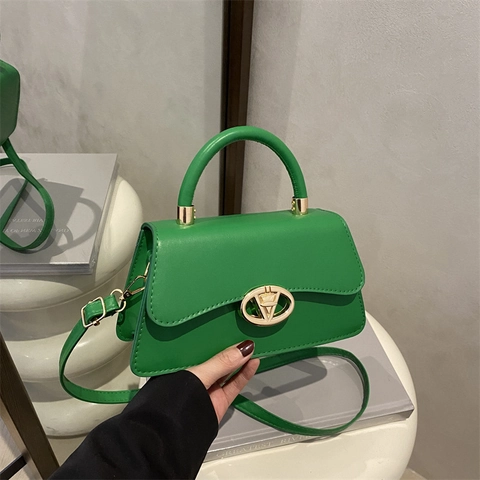 Women PU Leather Shoulder Bag Minimalist Flap Crossbody Handbag With Metal Lock Buckle Top Handle Commuter Small Square Fashion Bag