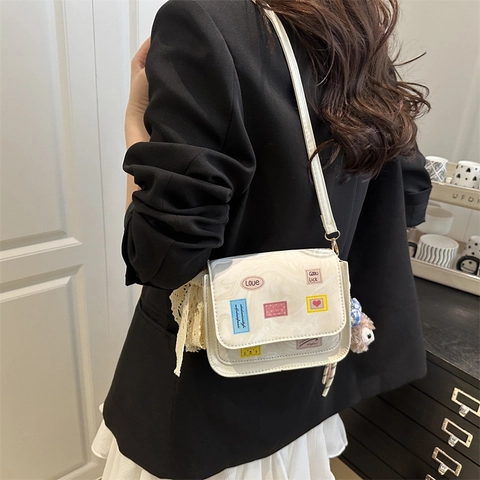 Damen Mode Marmor Druck PU Leder Schulter Quadratische Tasche Koreanischen Stil Große Kapazität Pendler Umhängetasche Mit Anhänger