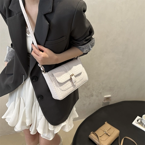 Bolso de Hombro de Cuero PU Elegante para Mujer Diseño Hebilla Retro Color Sólido Bolso Bandolera Cuadrado Moda Urbana