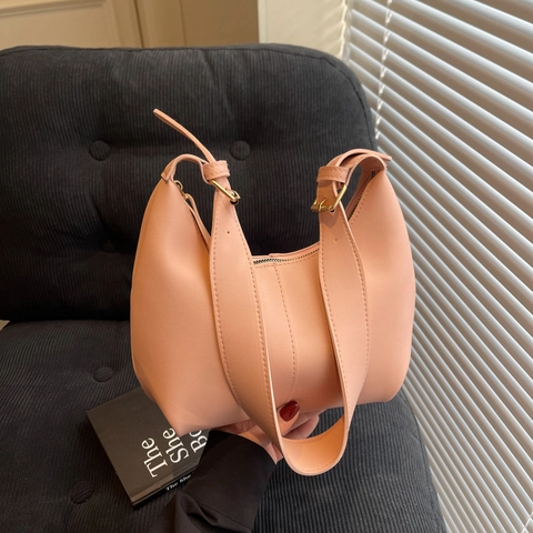 Borsa a Spalla Hobo da Donna Minimalista in Pelle PU Grande Capacità Borsa Sottobraccio a Mezzaluna Con Fibbia Regolabile