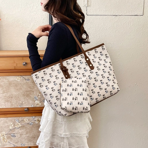 Set di Borse Tote in Pelle PU Donna Minimalista Urbano Grande Capacità Stampa a Palme Borsa a Spalla Moda Pendolare Viaggio