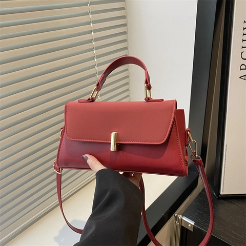 Bolso de Hombro de Cuero PU Retro para Mujer Gran Capacidad Color Sólido Bolso Cuadrado Con Correa Ajustable Bolso Diario
