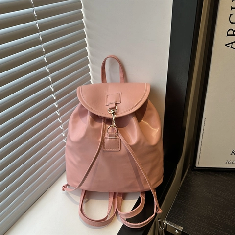 Mochila de Cuero PU de Moda para Mujer Casual Color Sólido Gran Capacidad Bolsa Escolar para Viajes Diarios Con Hebilla