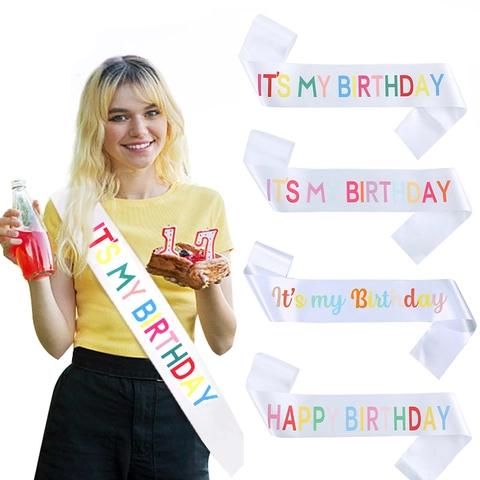 Écharpe Arc-en-ciel Its My Birthday Ruban de Satin Décoration Fête d'Anniversaire Écharpe Birthday Queen pour Femmes Filles Accessoires