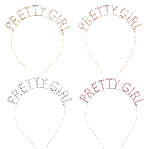 Pretty Girl Alphabet Strass Haarsband Legierung Pave Buchstaben Haarreif Glänzend Party Feier Haarschmuck Für Damen