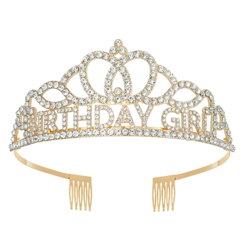 Luxury Birthday Girl Rhinestone Crown Tiara Alloy Lettering Hairband For Women Girls Birthday Party Hair Accessories