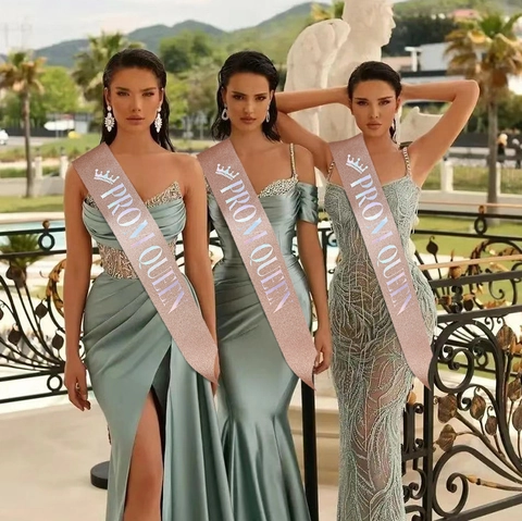 Glitter Cloth Prom King Sash With Crown Pattern Holographic Laser Print For Graduation Party Dance Event Accessories
