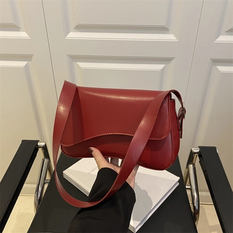Borsa a Tracolla da Donna in Pelle PU Sottobraccio Minimalista Vintage con Patta Ondulata e Fibbia Magnetica per il Pendolarismo