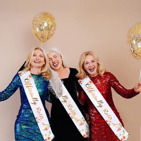 Officially Retired Satin Party Sash For Women Gold Lettering Printed Retirement Celebration Event Decorations Accessories