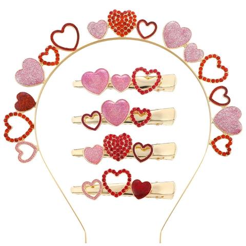 Cerchietto a Cuore di San Valentino Fermaglio per Capelli con Strass Dolce Rosa Oro Lega Copricapo Festa Accessori Moda Donna Regalo