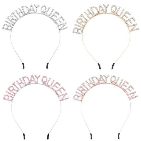 Strass Birthday Queen Hoofdband Legering Letter Party Kroon Voor Dames Meisjes Verjaardag Viering Mode Haaraccessoires Cadeau