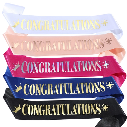Banda de Felicitaciones de Satén Celebración Fiesta de Graduación Estampado en Caliente Cinta de Hombro para Hombre Mujer Decoración