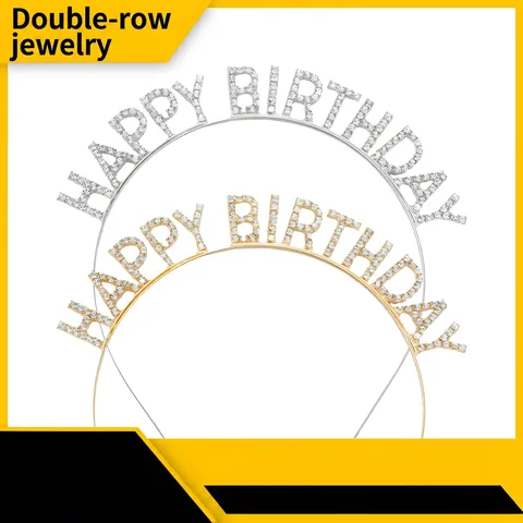 Cerchietto Happy Birthday in Lega con Lettere di Strass per Ragazze Donne Fascia per Capelli per Festa di Compleanno Tiara Corona Oro Argento