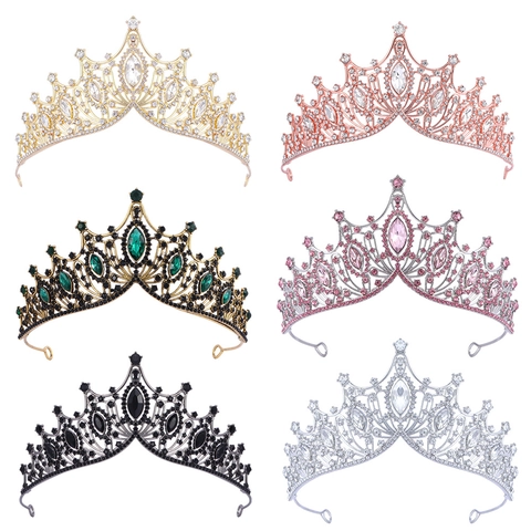 Corona in Lega di Strass Barocca Retrò per Donna Matrimonio Compleanno Festa Ballo Elegante Diadema di Cristallo Gioielli