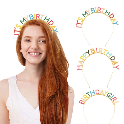 Cerchietto con Lettere Happy Birthday Girl Multicolore Festa di Compleanno Lega Smalto Accessori Capelli Donna Ragazza