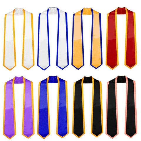 Unisex Graduation Stole Adult Plain Academic Honor Sash Double Layer Satin Ribbon Contrast Border Ceremony Party Accessory