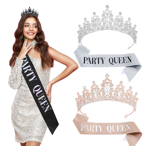 Tiara De Aleación De Strass Party Queen Con Accesorio De Banda Para Mujer Celebración De Cumpleaños Decoración Joyería