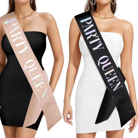 Glitter Party Sash For Women Men Queen King Lettering Polyester Celebration Costume Accessories For Birthday Wedding Bachelorette Party Decoration