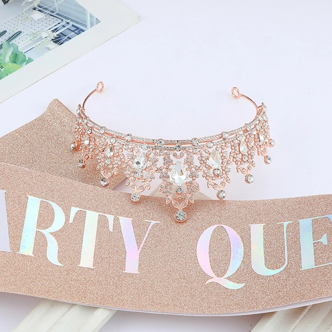 Tiara De Aleación De Strass Party Queen Con Accesorio De Banda Para Mujer Celebración De Cumpleaños Decoración Joyería
