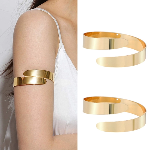 Brazalete de Brazo Abierto de Metal de Doble Capa Retro Barroco Para Mujer Joyería de Brazalete de Brazo Oro Pulido