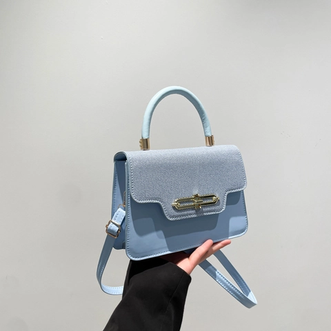 Bolso Cuadrado Pequeño de Cuero PU Minimalista para Mujer Bolso de Hombro con Costuras de Moda Bolso Bandolera con Solapa de Color Sólido
