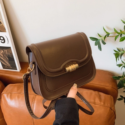 Women's Vintage Minimalist Solid Color Nylon Shoulder Bag Fashion Small Square Crossbody Bag With Gold Metal Buckle