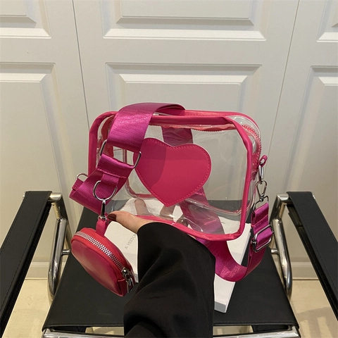 Transparente PVC Herz Schultertasche Für Damen Breiter Gurt Umhängetasche Mit Rundem Mini Beutel Mode Sommer Alltag Handtasche
