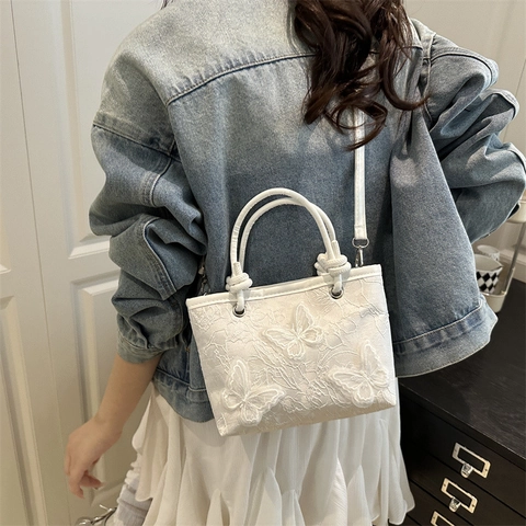 Zoete Kant Vlinder Borduurd Schoudertas Mode PU Onderarm Crossbody Tas Voor Vrouwen Elegante Dames Handtas