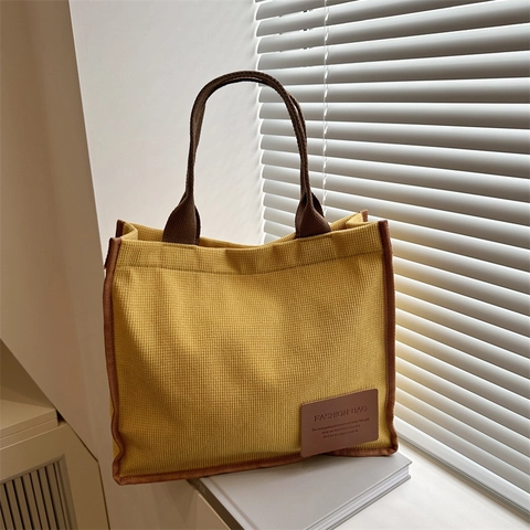 Fashion Canvas Tote Bag For Women Large Capacity Korean Style Shoulder Bag Casual Commuter Handbag Solid Color Shopping Bag