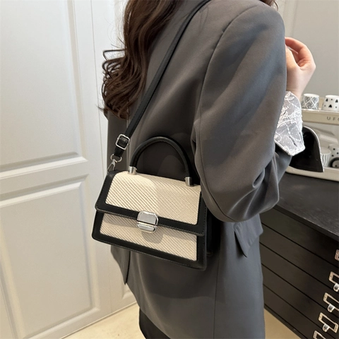Retro Urban PU Leder Webstruktur Patchwork Umhängetasche Für Damen Mode Kleine Quadratische Schultertasche Pendeltasche