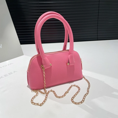 Damen Litschi-Muster PU Leder Mini Muschel-Tasche Mit Metallkette Urban Simple Reißverschluss Umhängetasche Schultertasche