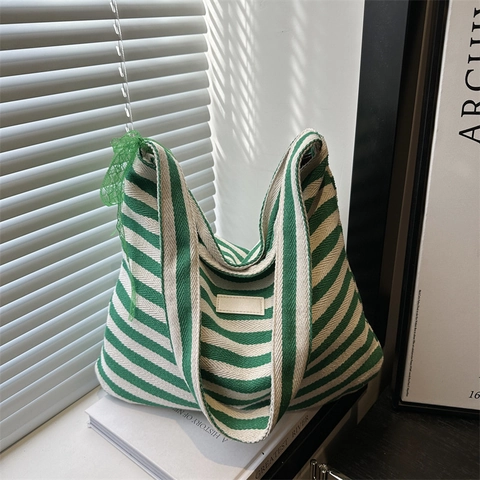 Damen Große Kapazität Gestreifte Tote Bag Trendy PU Leder Doppelseitige Schultertasche Mit Spitzenschleife Lässige Handtasche