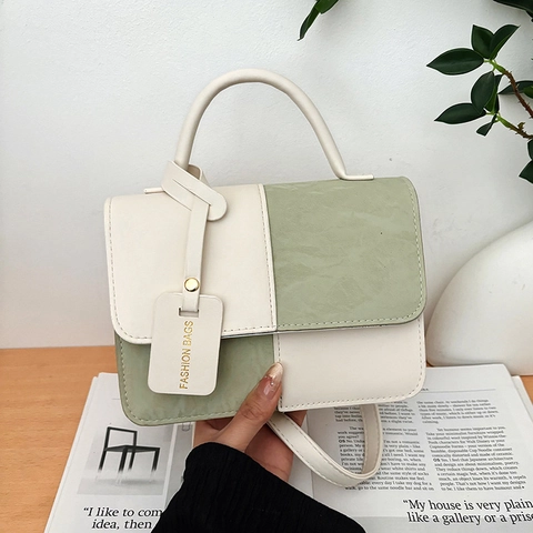 Bolso Cuadrado Pequeño Patchwork de Color de Contraste de Moda para Mujer Bolso de Hombro de Mano de Cuero de PU Versátil Bolso Moderno