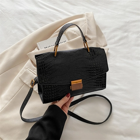Elegante Bolso de Mano de Cuero PU con Patrón de Cocodrilo Cierre Dorado Bolso de Hombro Mujer Diseño Retro Minimalista Diario Versátil Cuadrado