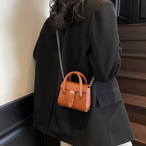 Moda Donna Mini Borsa a Tracolla in Pelle PU con Catena Borsa a Mano Strutturata Casual Crossbody Quadrata con Fibbia Argento