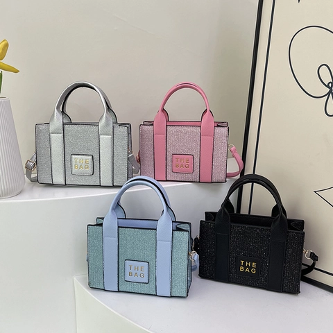 Borsa Mini Tote in Pelle PU Glitterata Tracolla Spalla Piccola Quadrata Pendolare Moda Donna Casual Borsa Versatile