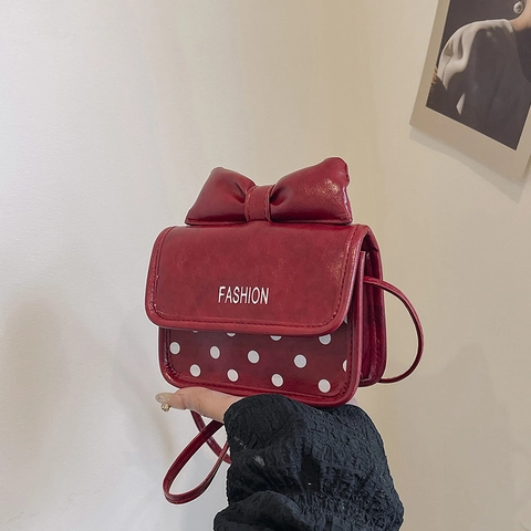 Women's Mini PU Leather Crossbody Bag Cute Bow Polka Dot Shoulder Bag Fashion Square Bag For Daily Use Party