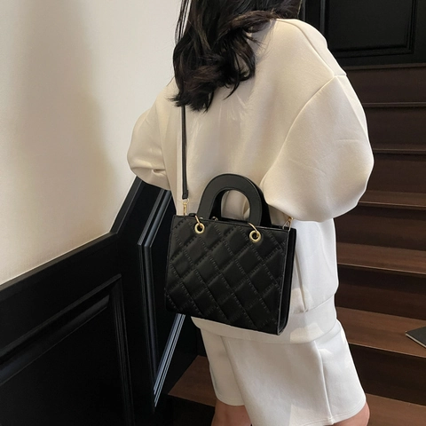 Damen Gesteppte PU Leder Kleine Quadratische Tasche Mode Rhombus Muster Schulter Umhängetasche Für Den Täglichen Elegant Street Style
