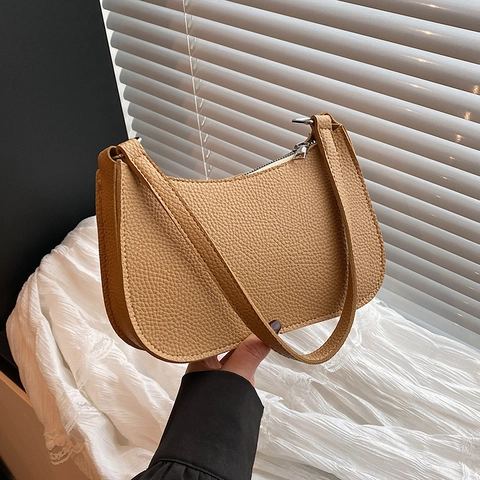 Women PU Leather Pebbled Texture Underarm Bag Minimalist Solid Color Shoulder Bag Large Capacity Fashion Zipper Handbag