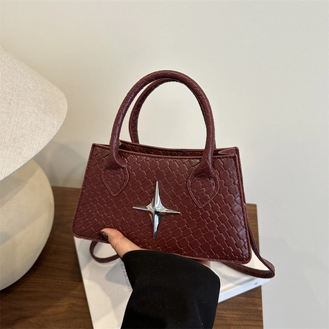 Sac à Bandoulière pour Femmes en Cuir PU Minimaliste Urbain Décor d'Étoile Vintage Motif Gauffré Sac à Main Petit Carré