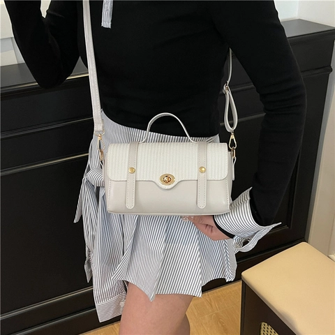 Minimalistische Damen PU Leder Web Spleiß Umhängetasche Sommer Kontrastfarbe Crossbody Tasche Mit Griff Vielseitige Mode Satchel