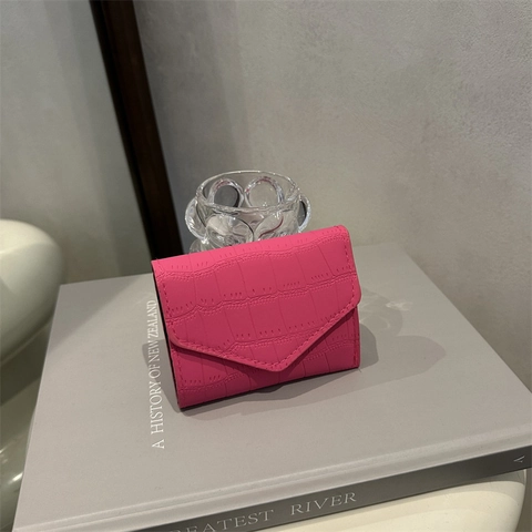 Portafoglio Piccolo da Donna con Motivo in Pietra Minimalista Trama a Coccodrillo in Pelle PU a Busta Triplo Porta Carte