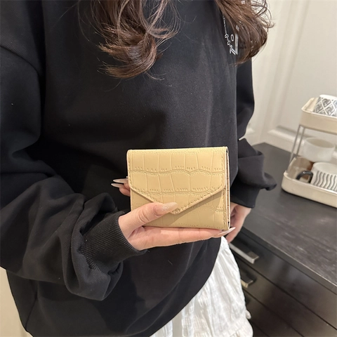 Portafoglio Piccolo da Donna con Motivo in Pietra Minimalista Trama a Coccodrillo in Pelle PU a Busta Triplo Porta Carte