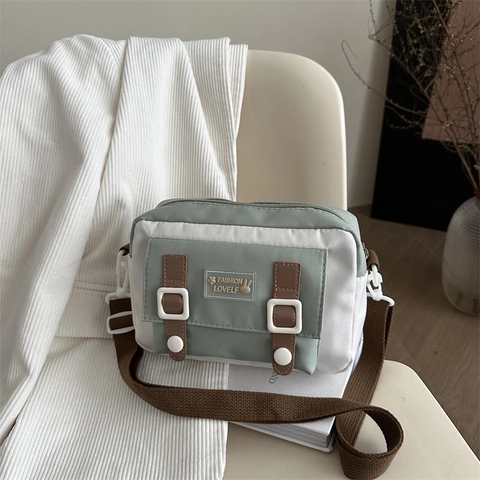 Japanischer Mori-Stil Segeltuch Umhängetasche Für Damen Süße Farbblock Messenger Bag Kleine Frische Schultertasche Lässige Tasche