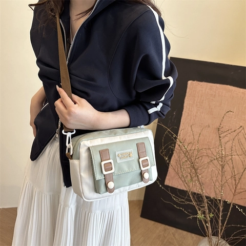 Japanischer Mori-Stil Segeltuch Umhängetasche Für Damen Süße Farbblock Messenger Bag Kleine Frische Schultertasche Lässige Tasche