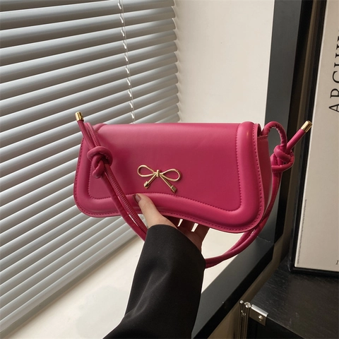 2025 Borsa a Spalla da Donna in Pelle PU Alla Moda Design Casual con Fiocco Borsa Sottobraccio Tracolla con Cinturino Annodato