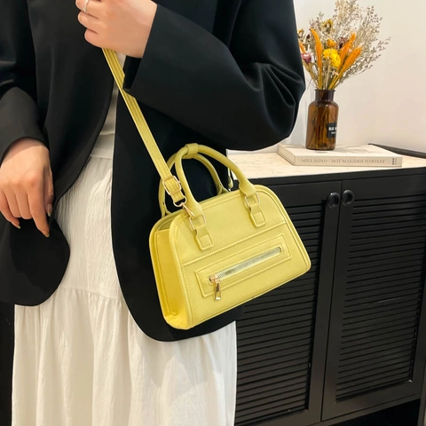 Women's Fashion PU Leather Crossbody Bag Solid Color Lychee Grain Handbag Small Square Shoulder Bag For Daily Commute