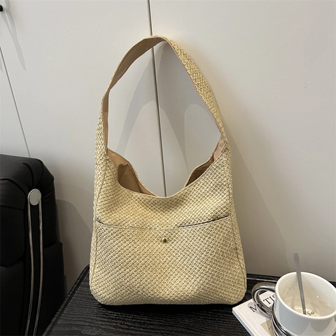 Damen Große Kapazität Gewebte Tote Bag Sommer Strand Stroh Umhängetasche Minimalistische Hobo Tasche Mit Magnetverschluss Handtasche