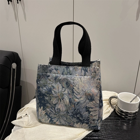 Vintage Floral Jacquard Leinwand Tragetasche Für Frauen Tragbare Künstlerische Schmetterling Muster Handtasche Pendeln Lässig Schultertasche