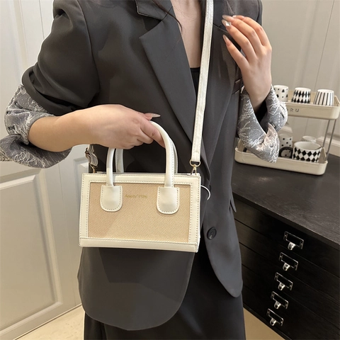 Bolso de Hombro Retro de PU con Bloque de Color para Mujer Bolso de Mano de Gran Capacidad con Costuras para Uso Diario